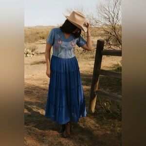 SU LUO | Blue Embroidered Maxi Dress